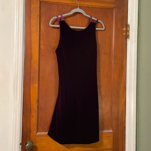 Purple Velvet Cocktail Dress with Open Back - Picture 1 of 3